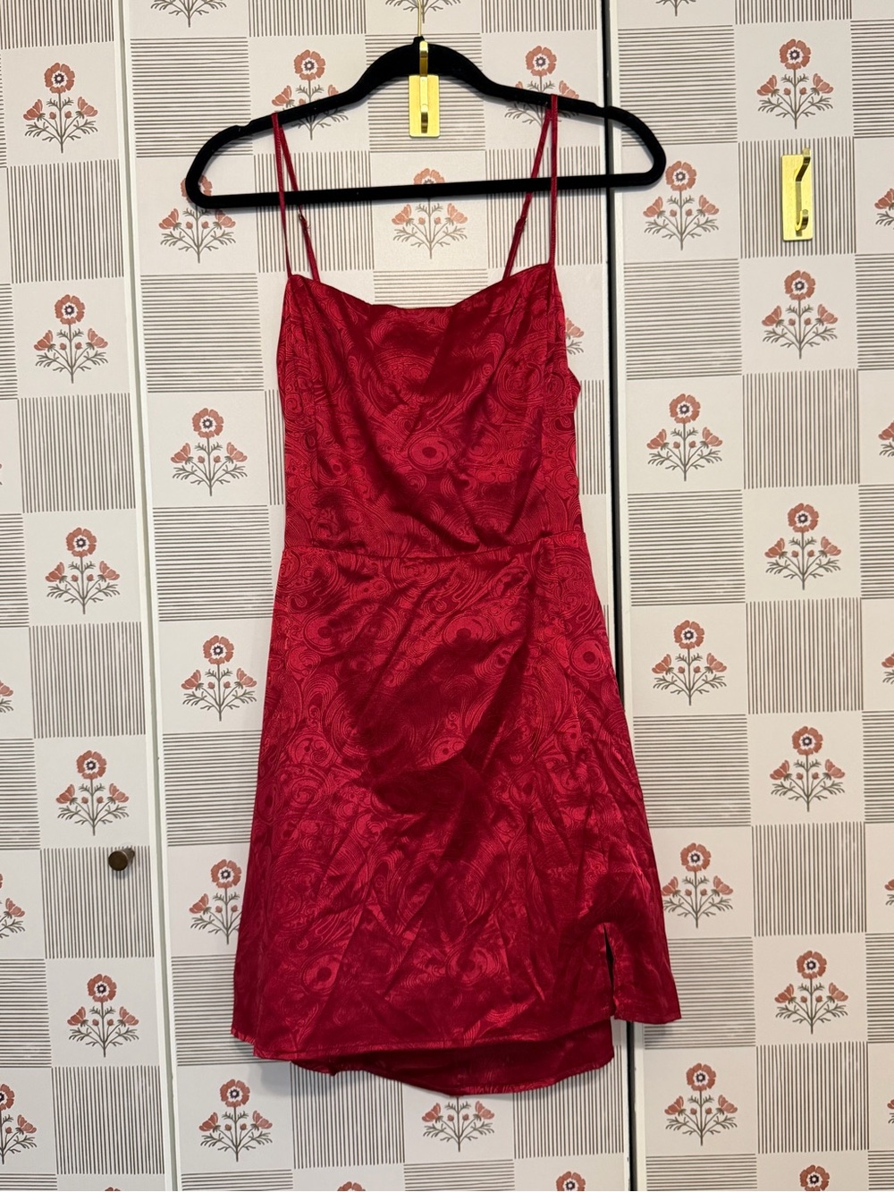 Lulu's Red Jacquard Mini Slip Dress